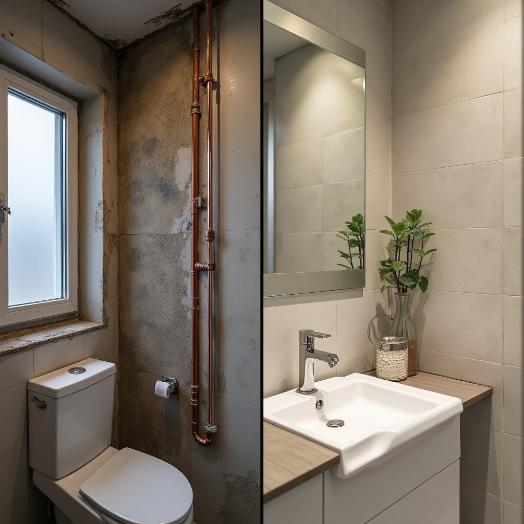 Замена труб в ванной комнате - до и после