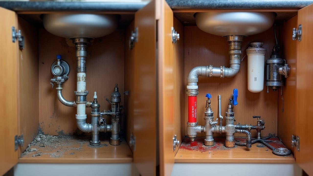 Реконструкция системы водоснабжения на кухне - до и после